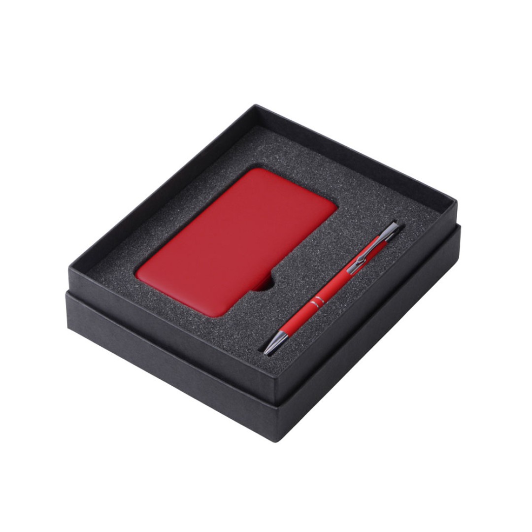 Подарочный набор c ручкой и повербанком 5000 mAh, красный