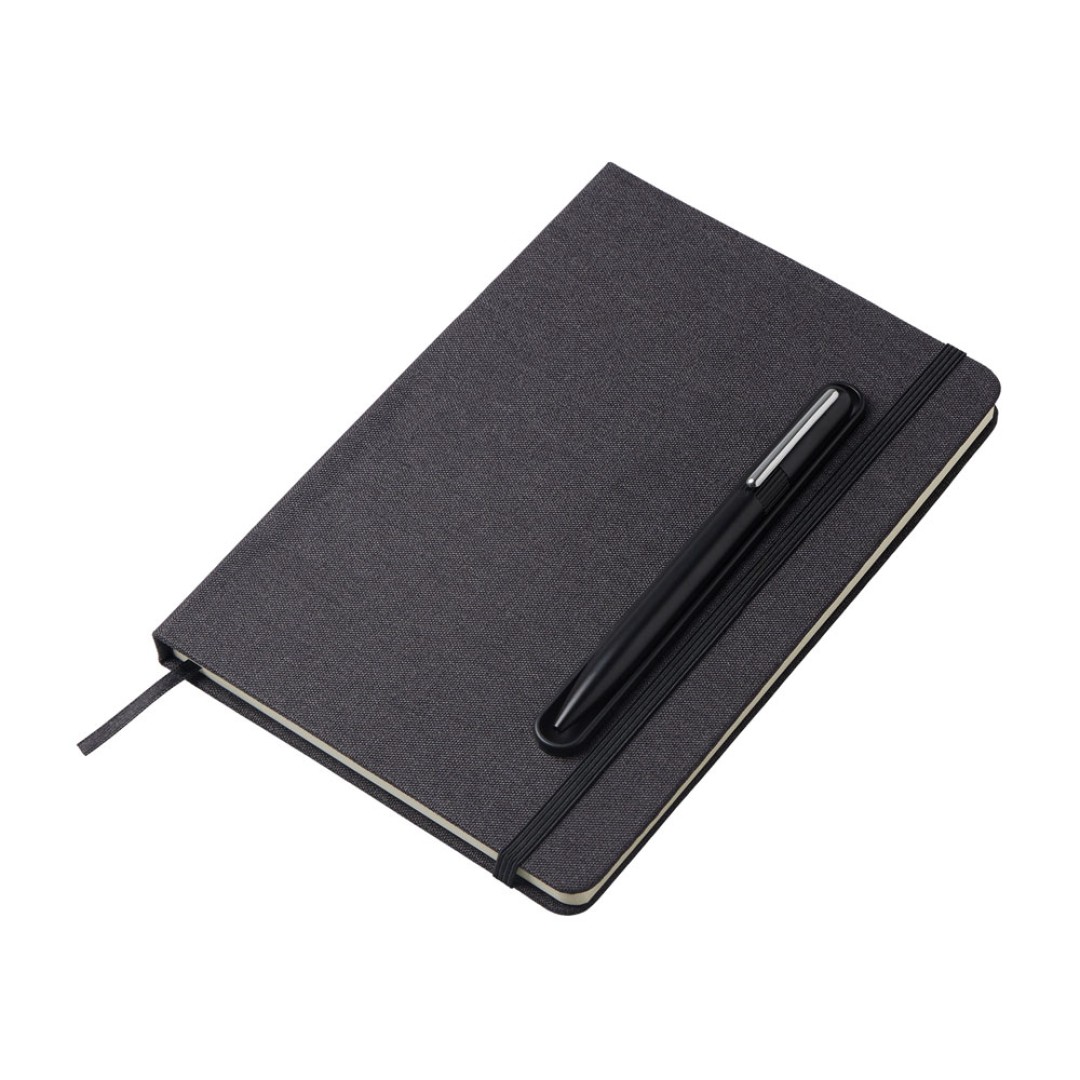 Набор блокнот А5 с магнитным держателем для ручки и подставкой для телефона и металлической шариковой ручкой "NotaBene", черный