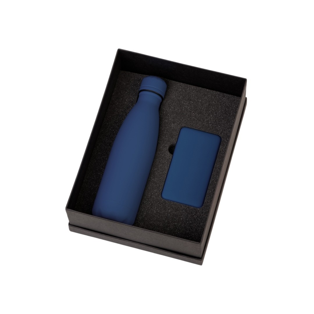 Подарочный набор с термобутылкой и повербанком С1, 5000 mAh, темно-синий