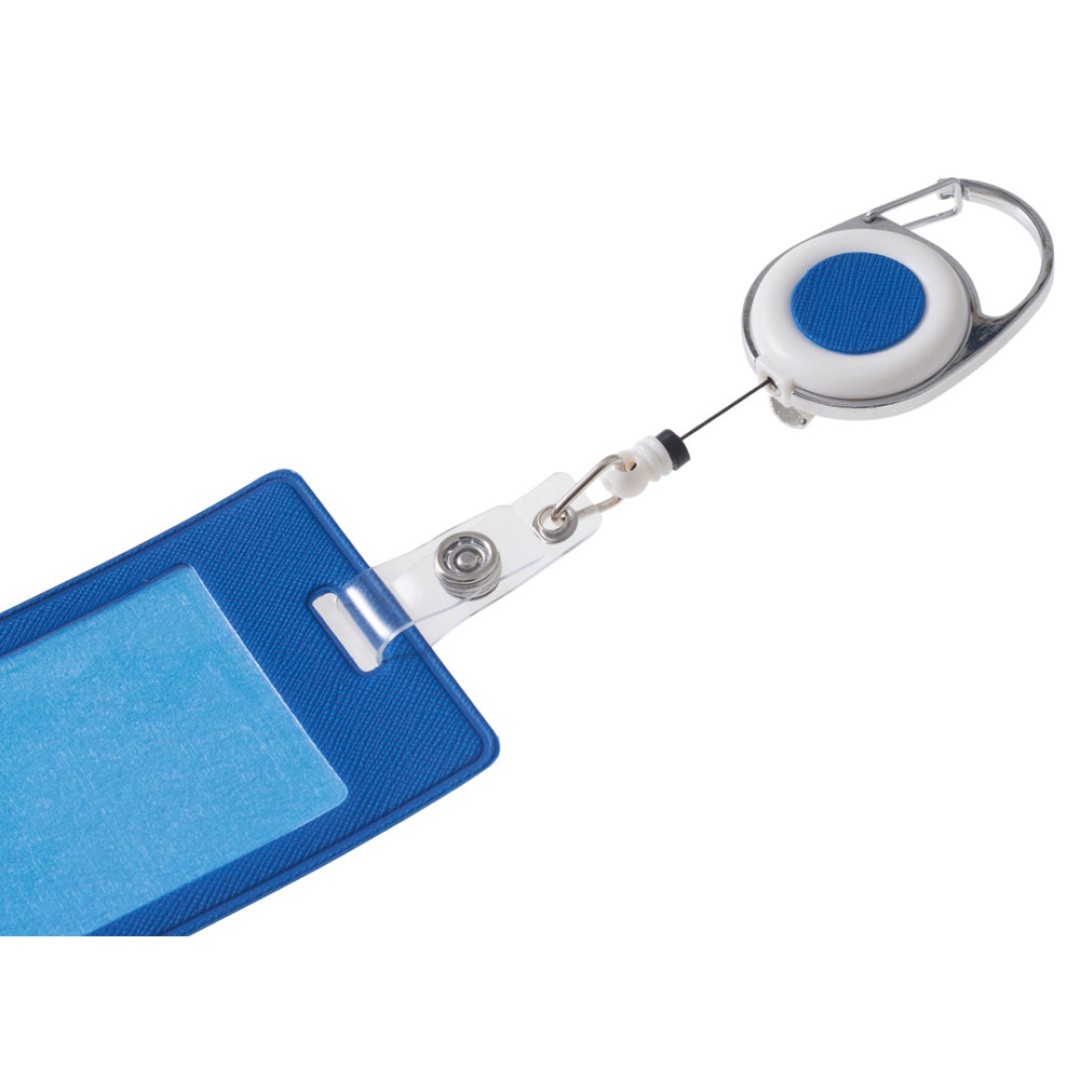 Бейдж с рулеткой-карабин "Favor", синий