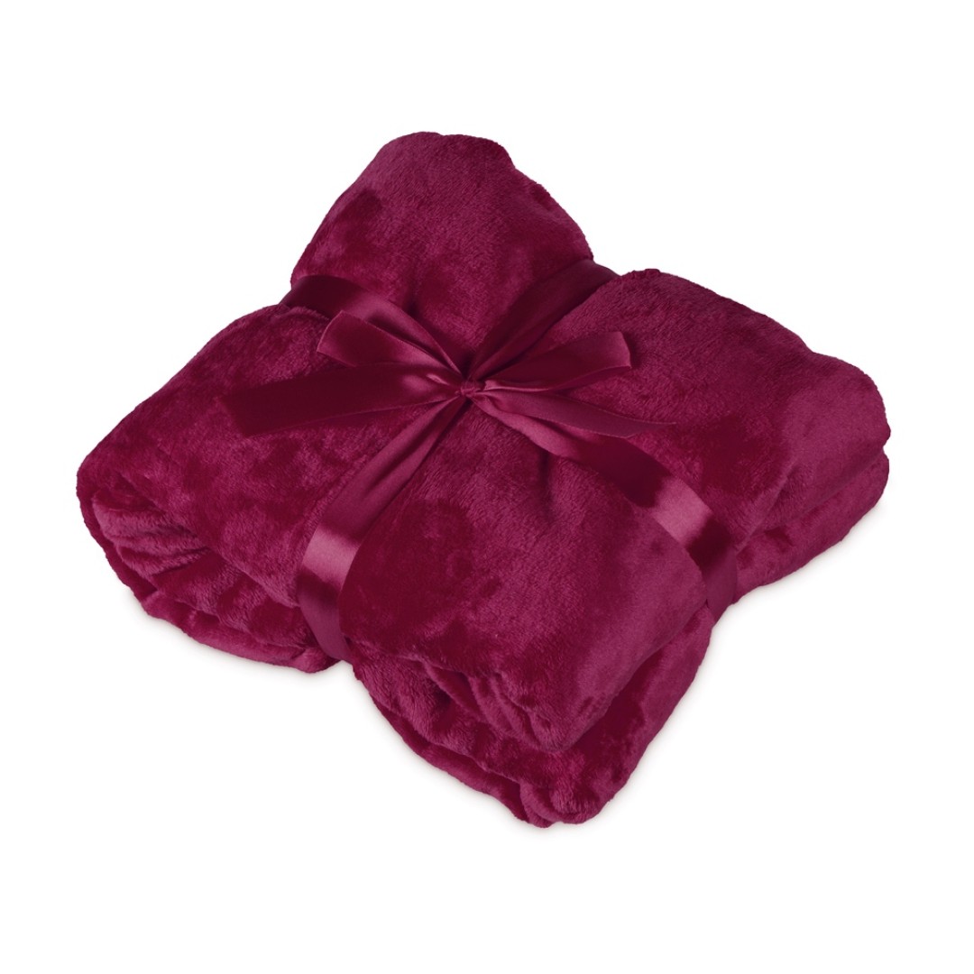 Подарочный набор с пледом, термокружкой и чаем, бордовый