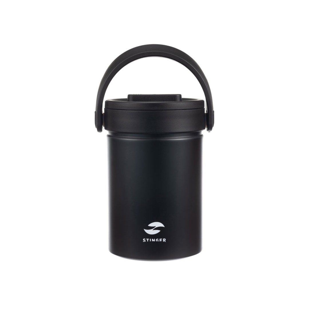 Термос ланч-бокс Stinger, 1,7 л, широкий, сталь, чёрный, три контейнера, 16,1 x 14,9 x 21,5