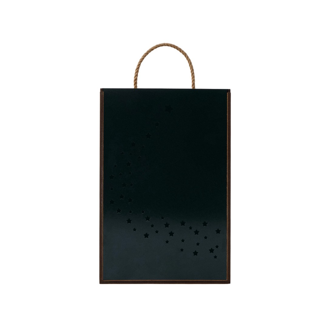 Подарочная коробка из фанеры Constellation 330х220х100 мм, фанера 6 мм, крышка на выдвижных пазах черная ЛХДФ 3 мм, бечевка