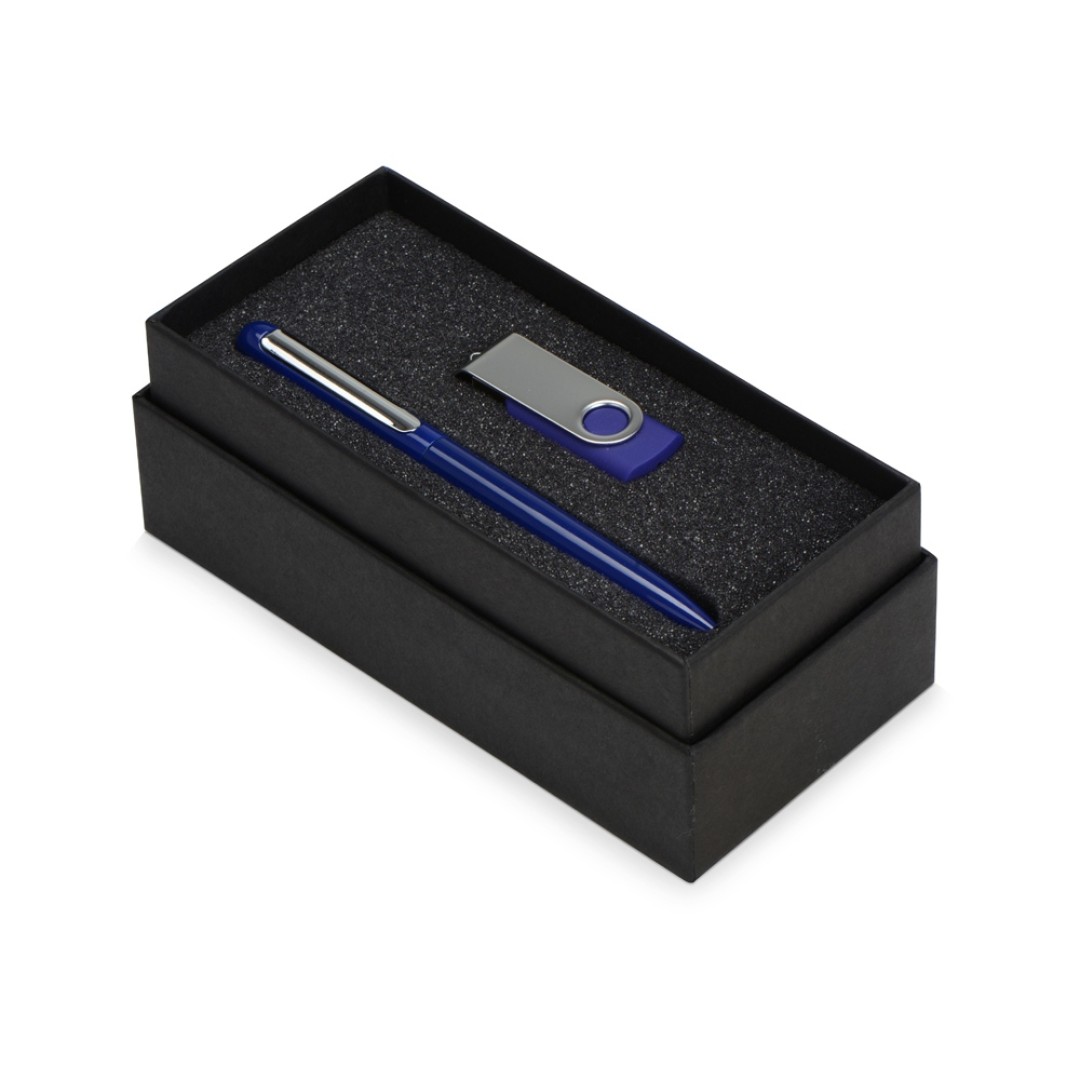 Подарочный набор Skate Mirro с ручкой для зеркальной гравировки и флешкой, синий