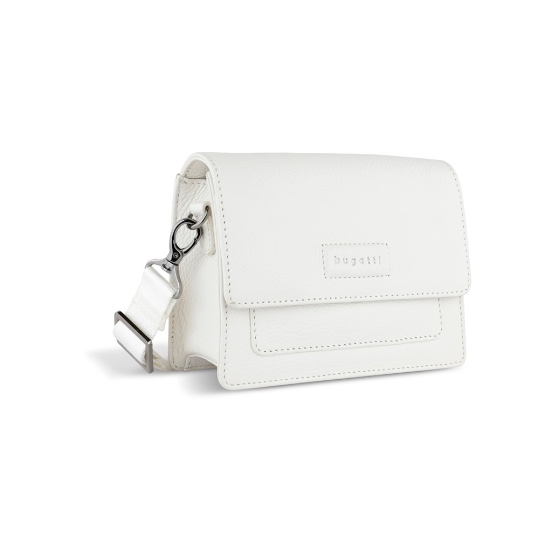Сумка через плечо женская BUGATTI Elsa, белая, воловья кожа/полиэстер, 18,5х8,5х14,5 см