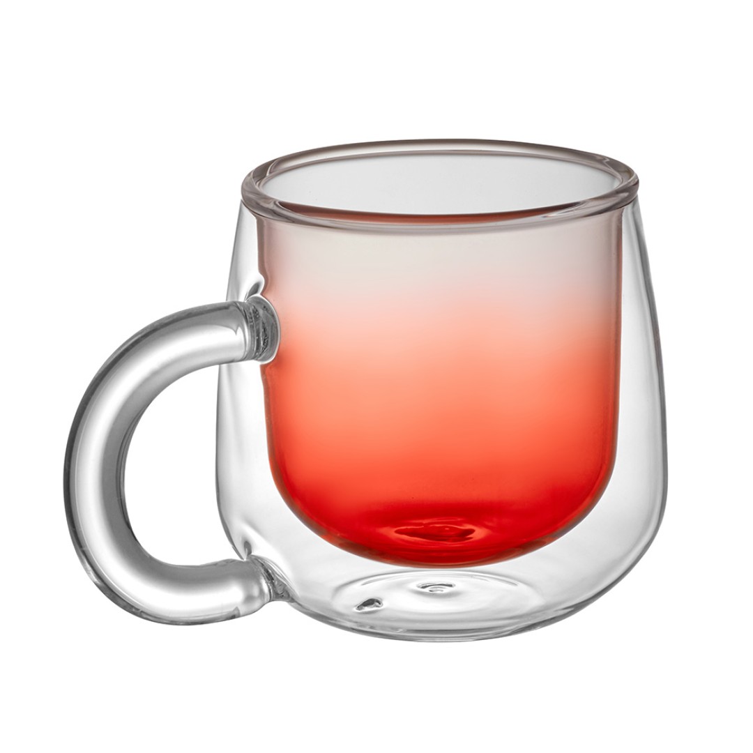 Кружка с двойными стенками с широкой ручкой и градиентным покрытием "Fog", красный