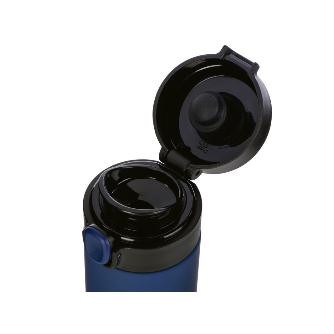 Вакуумная термокружка Waterline c кнопкой «Guard», 400 мл, тубус, темно-синий