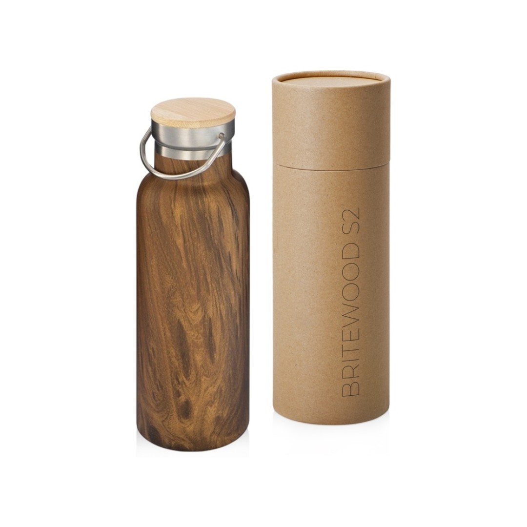 Вакуумный термос «Britewood S2», 500 мл, бамбуковая крышка, крафтовый тубус