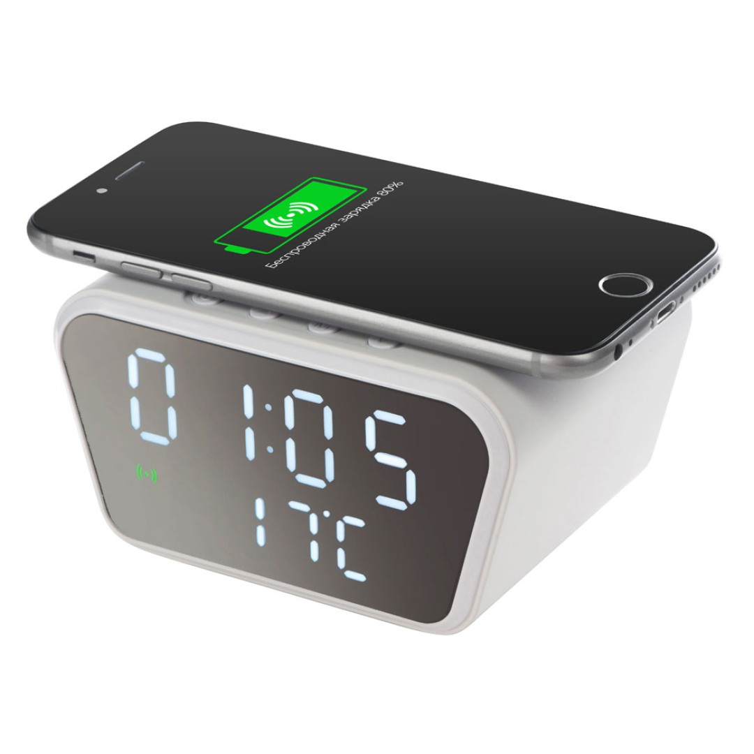 Настольные часы с функцией беспроводной зарядки "Wake", 10 Вт (Р)