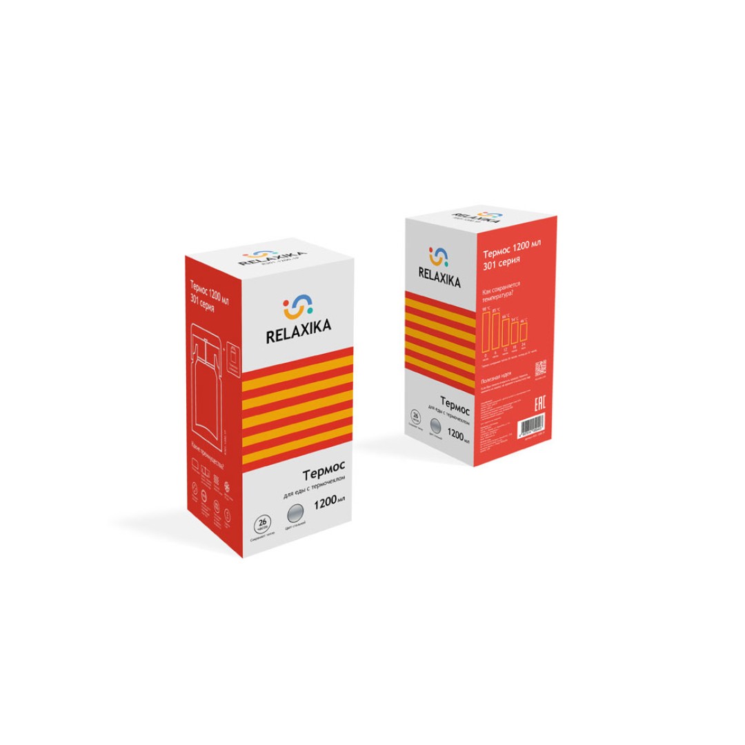 Термос для еды Relaxika 301 в чехле, 1200 мл, стальной