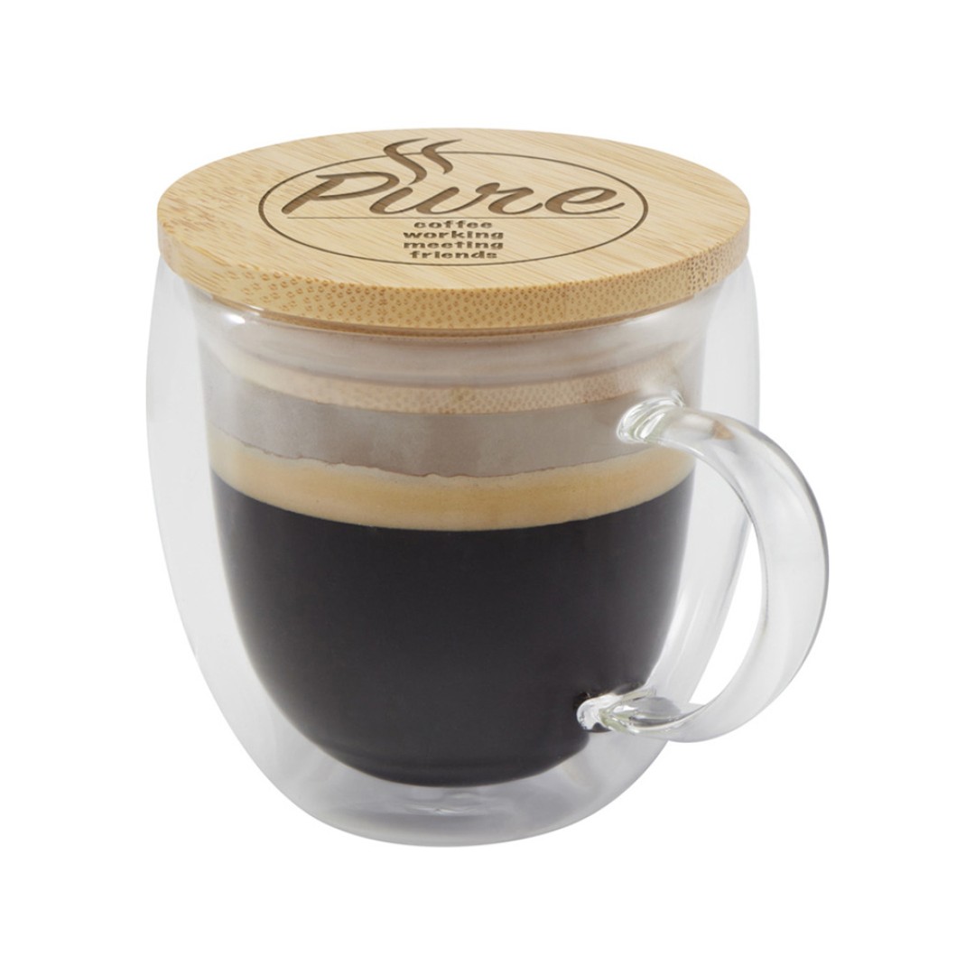 Стеклянная кружка Lenora емкостью 250 мл с бамбуковой крышкой - прозрачный