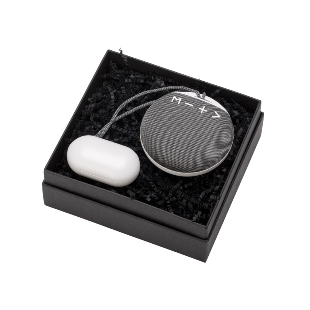 Подарочный набор с колонкой и наушниками «Full Music», белый, серый