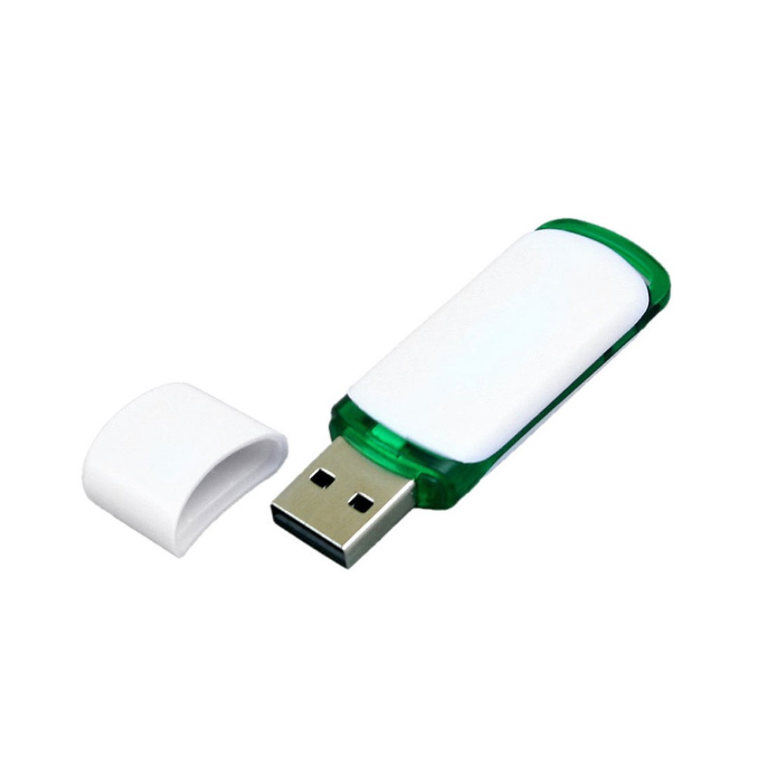 Флешка промо прямоугольной классической формы с цветными вставками, 32 Гб, белый/зеленый