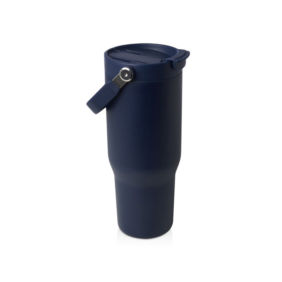 Термостакан Bronx объемом 900 мл из меди и переработанной нержавеющей стали, сертифицированной по стандарту RCS, с вакуумной изоляцией и крышкой с двойной функцией - Темно - синий