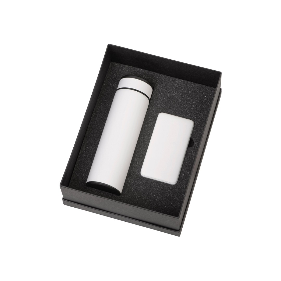 Подарочный набор с термосом и повербанком С2, белый