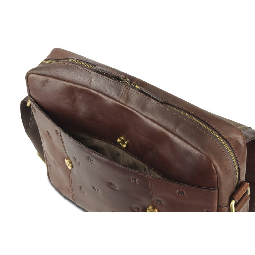 Сумка через плечо Mano "Don Leon", натуральная кожа в коричневом цвете, 38 х 30 х 7 см