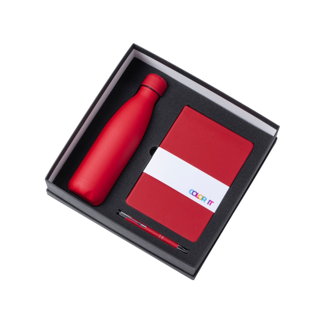 Подарочный набор с блокнотом С3, металлической ручкой и термобутылкой, красный