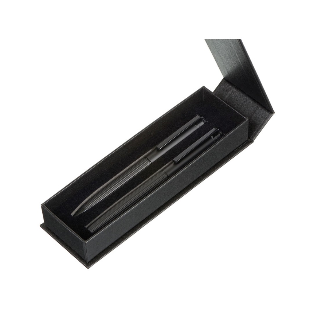 Набор из шариковой ручки и ручки-роллера с анодированным зеркальным слоем в подарочной коробке "Monarch Black", черный