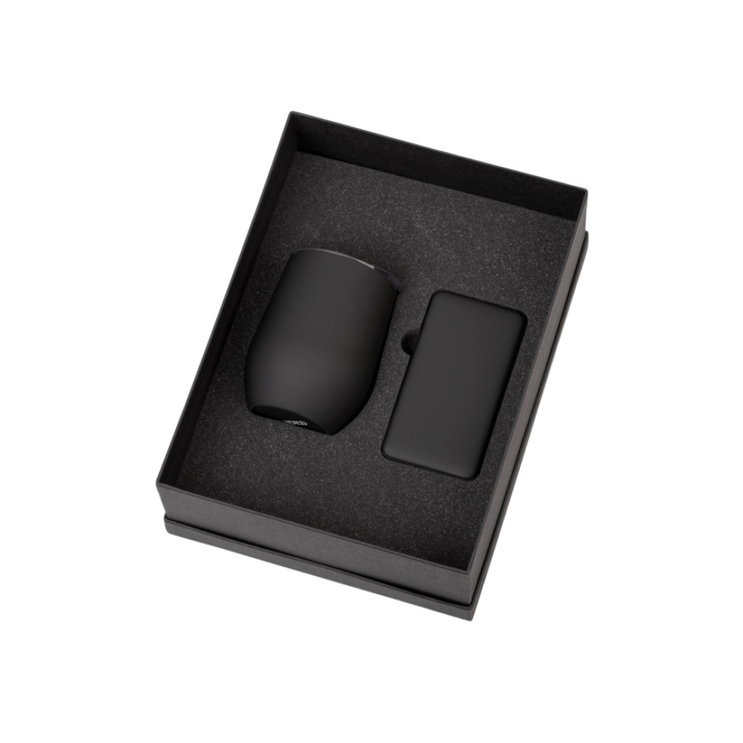 Подарочный набор с термокружкой и повербанком С2, 10000 mAh, черный