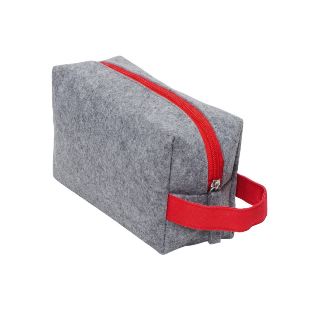 Органайзер для электроники и проводов "Felt" из RPET-фетра с ручкой, серый с красным