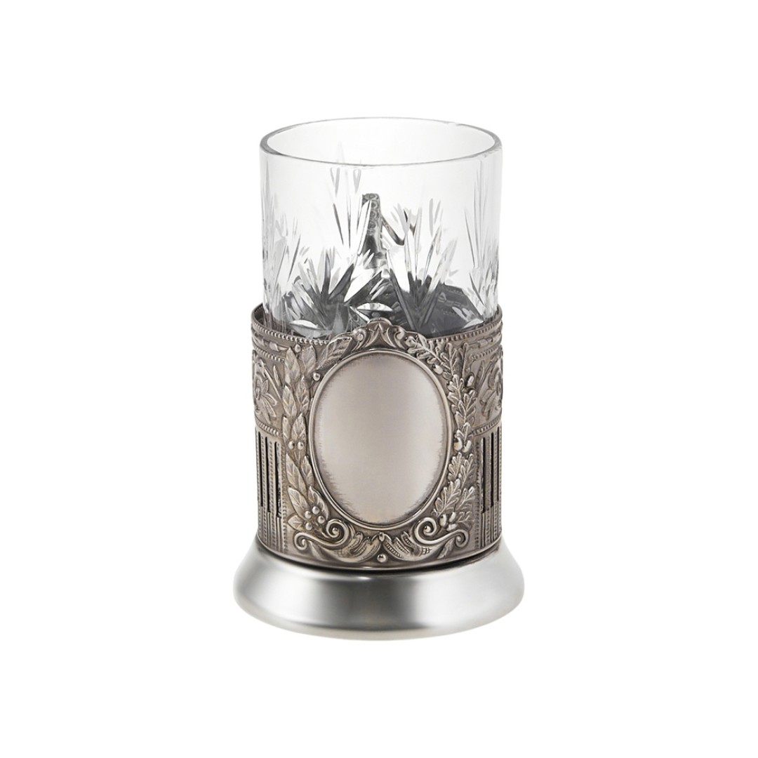 Чайный набор с подстаканником и фарфоровым чайником «ЭГОИСТ-М», серебристый/белый