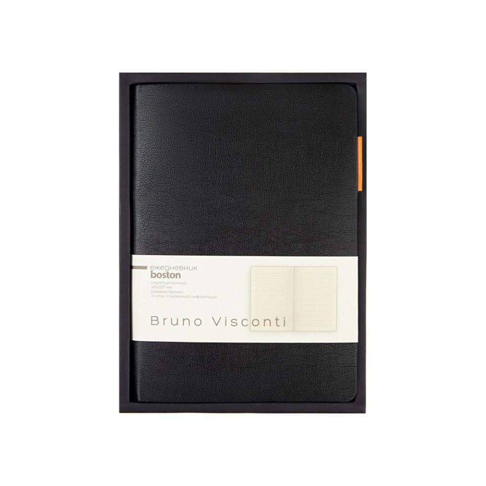 Ежедневник недатированный А5 "Boston", черный (оранжевый обрез)