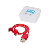 Двусторонний кабель для зарядки Ario «3-в-1» в тканевой оплетке, красный