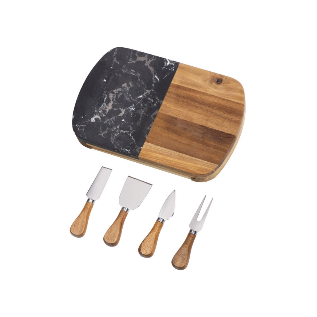 Набор для сыра в подарочной коробке из акации и мрамора "Date" (P)