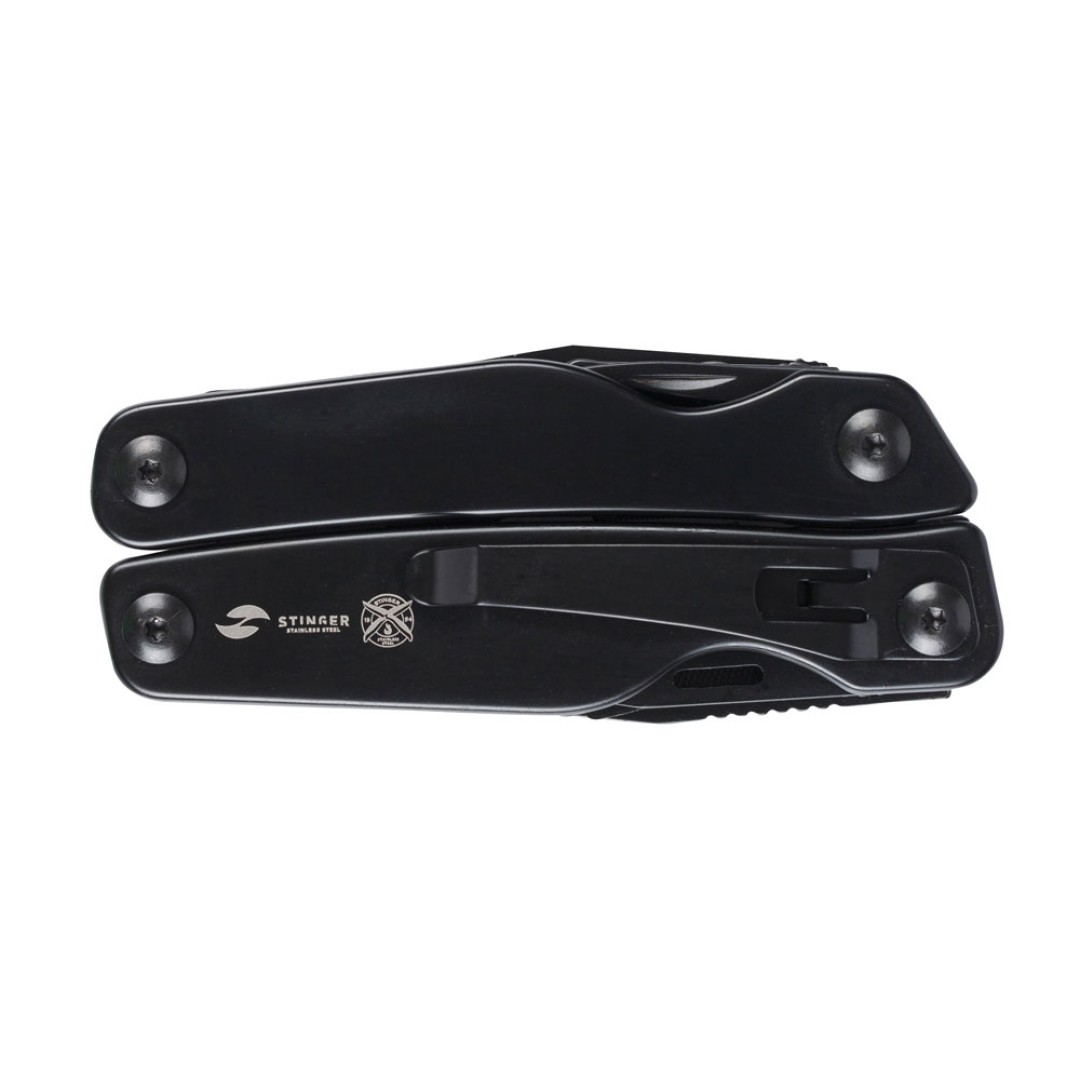 Мультитул Stinger, 100x40 мм, 11 функций, сталь, чёрный, в комплекте нейлоновый чехол