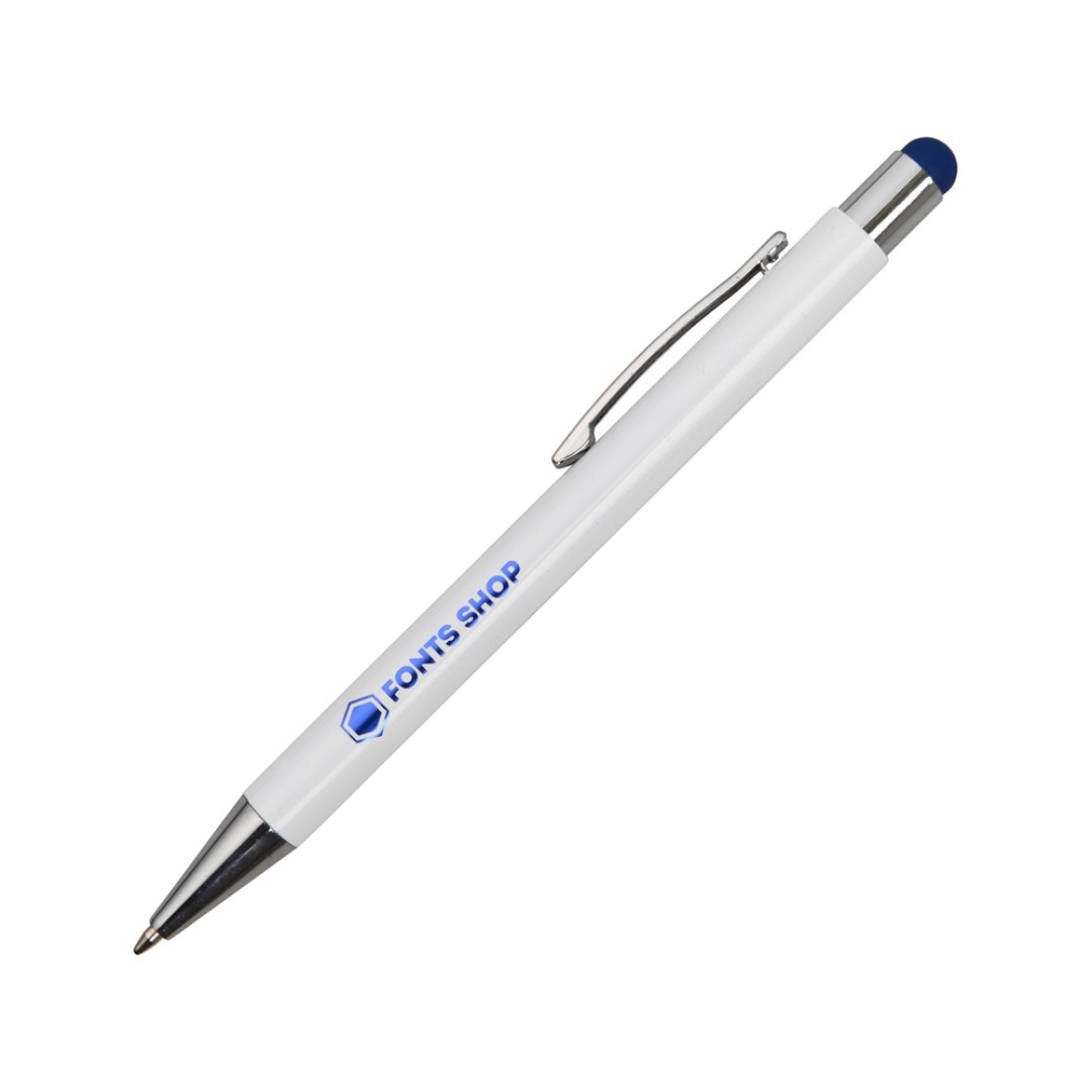 Ручка металлическая шариковая «Flowery» со стилусом и цветным зеркальным слоем, белый/синий