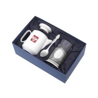 Чайный набор с подстаканником и фарфоровым чайником «ЭГОИСТ-М», серебристый/белый