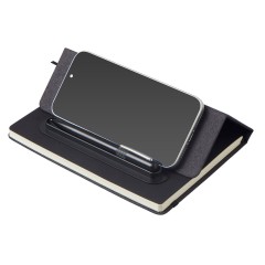 Набор блокнот А5 с магнитным держателем для ручки и подставкой для телефона и металлической шариковой ручкой "NotaBene", черный