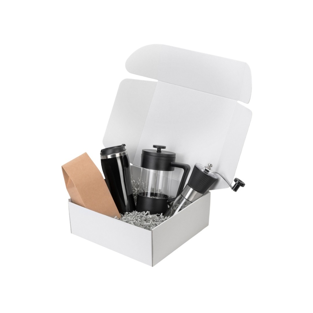 Подарочный набор с кофе, кружкой и френч-прессом "Бодрое утро" 2.0, черный