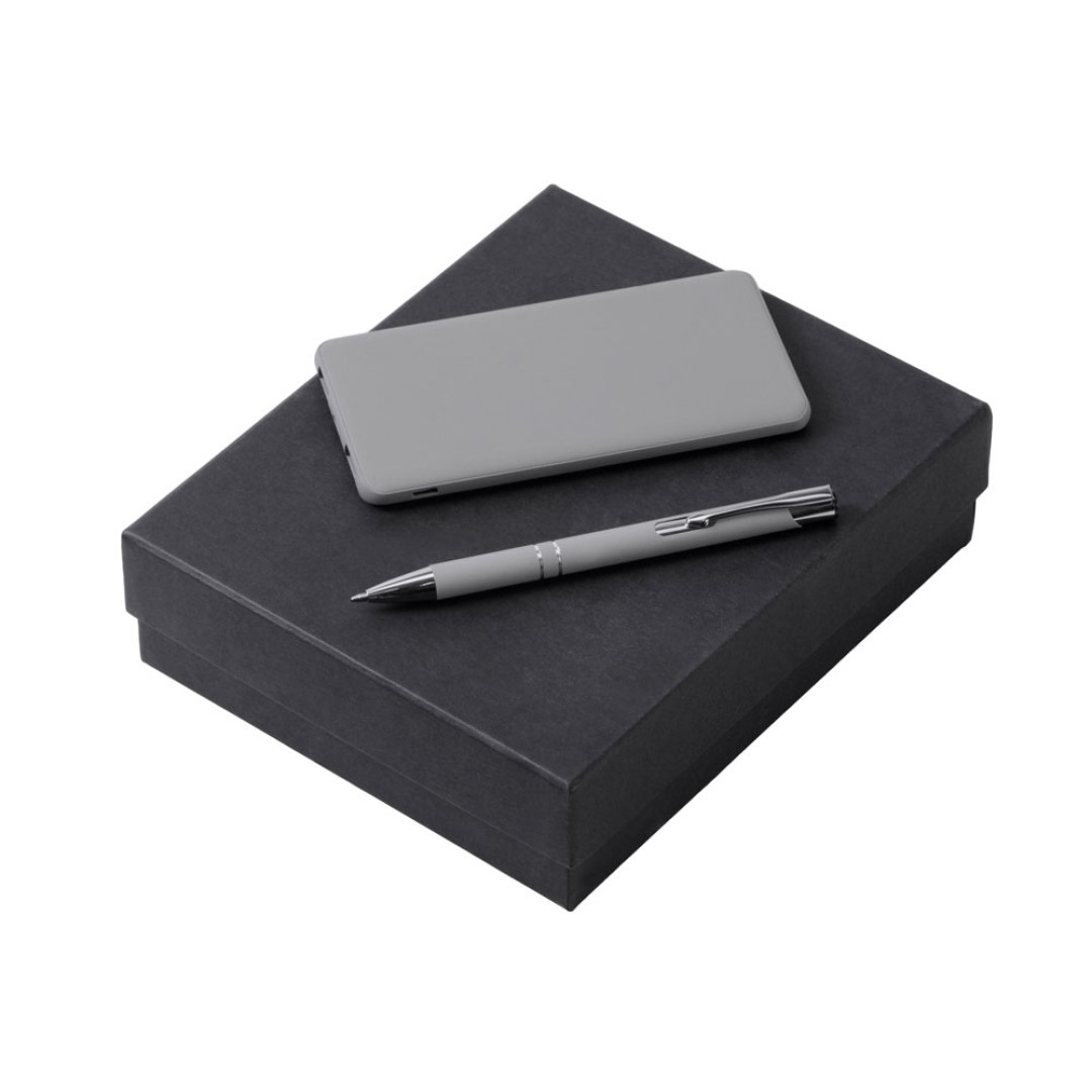 Подарочный набор c ручкой и повербанком 5000 mAh, серый