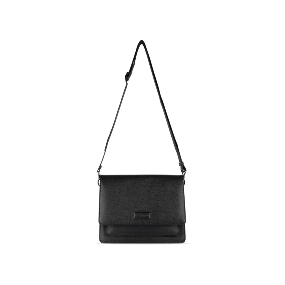 Сумка через плечо женская BUGATTI Elsa, чёрная, воловья кожа/полиэстер, 25х8,5х20 см