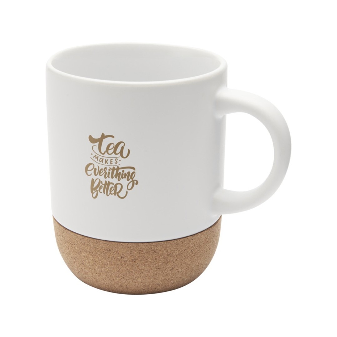 Billie керамическая кружка объемом 300 мл с пробковыми деталями и матовой отделкой, белый