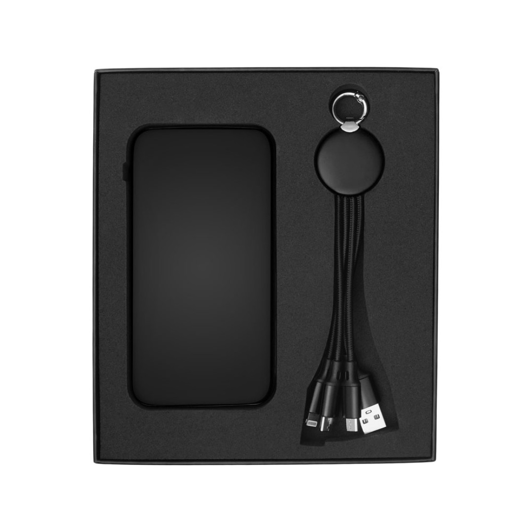 Набор из внешнего акуумулятора и универсального кабеля с подсветкой лого «Reserve LED», 10000mAh, черный