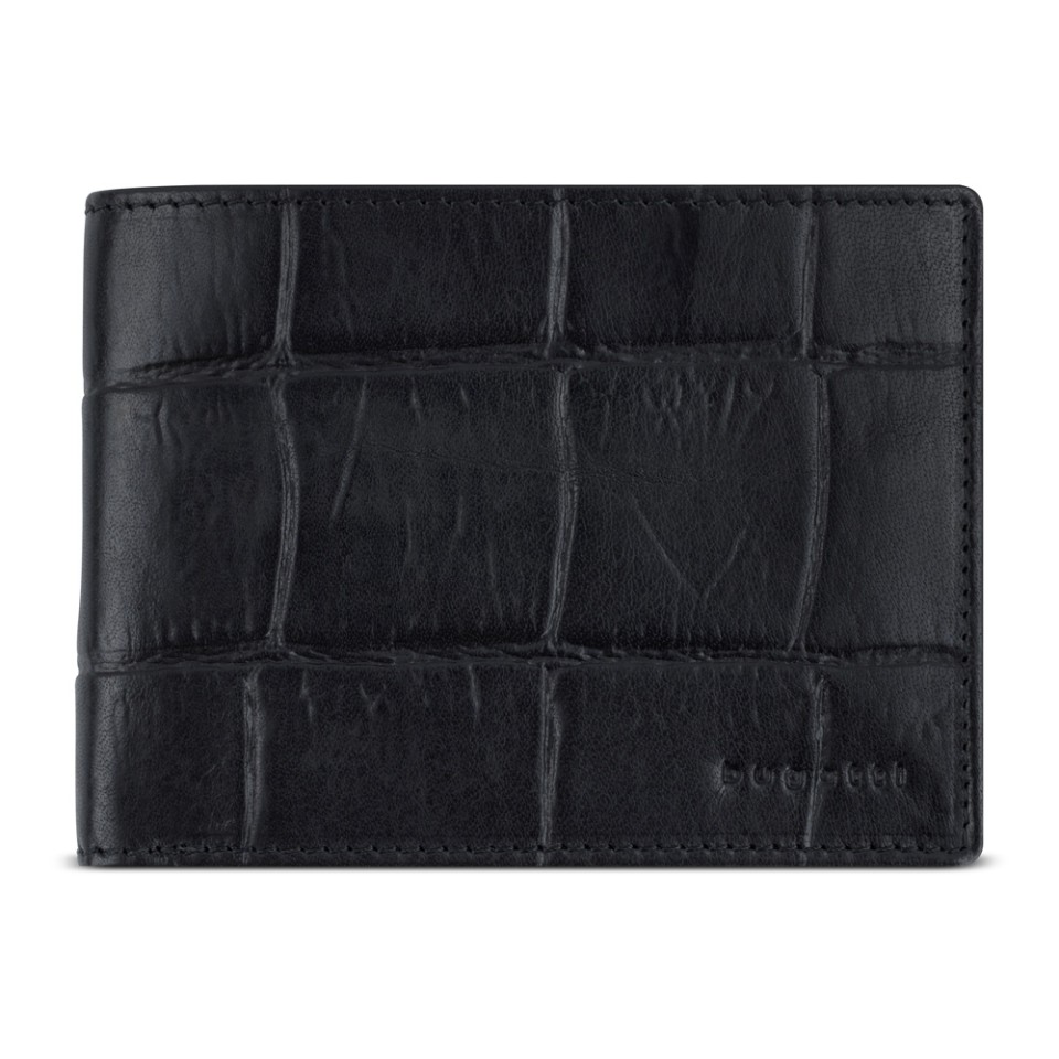 Портмоне BUGATTI Nevio, чёрный, воловья кожа/козья кожа/полиэстер, 12,5х2,5х9,3 см