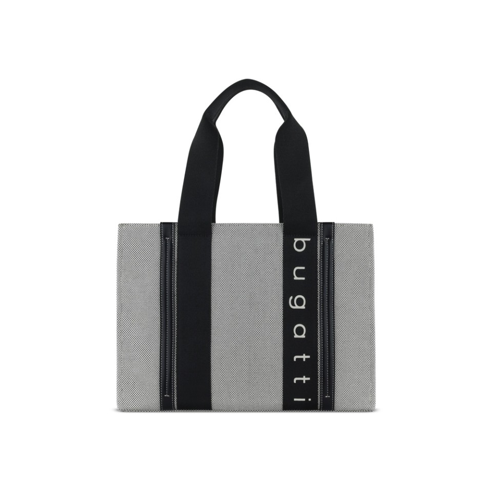 Сумка-тоут женская BUGATTI Ambra, серо-черный цвет, хлопок/полиэстер, 36,5х19х27 см