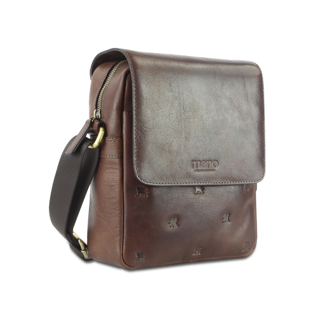 Сумка через плечо Mano "Don Leon", натуральная кожа в коричневом цвете, 20 х 25 х 8 см