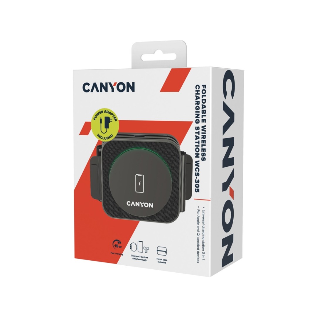 Беспроводное зарядное устройство 3 в 1 Canyon WS-305 (cns-wcs305), 15 Вт (Р)