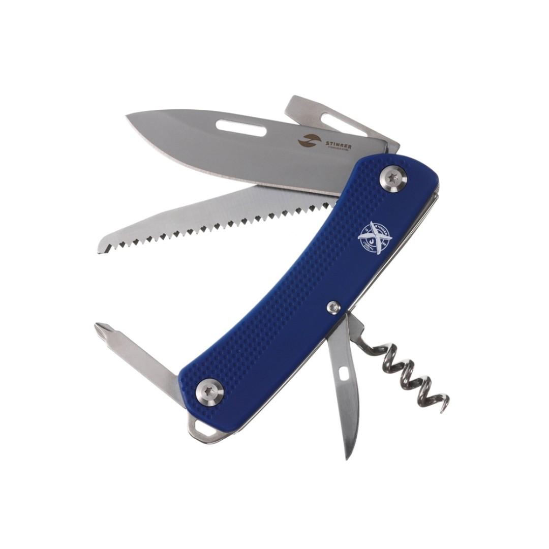 Нож перочинный Stinger, 103 мм, 10 функций, материал рукояти: АБС-пластик (синий)