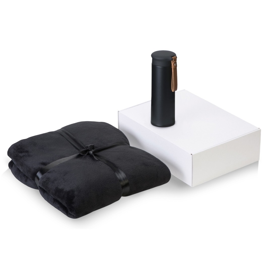 Подарочный набор с пледом, термосом "Cozy hygge" 2.0, черный