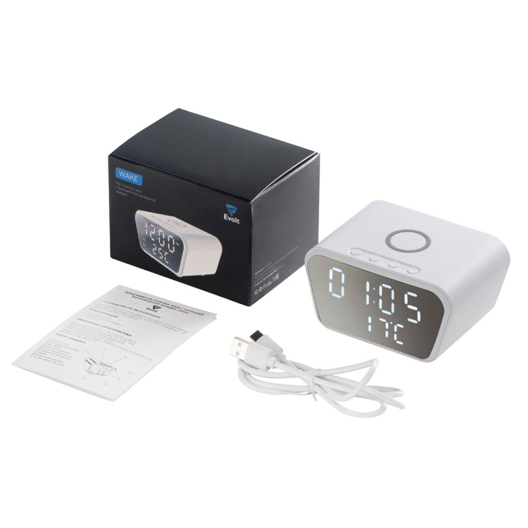 Настольные часы с функцией беспроводной зарядки "Wake", 10 Вт (Р)