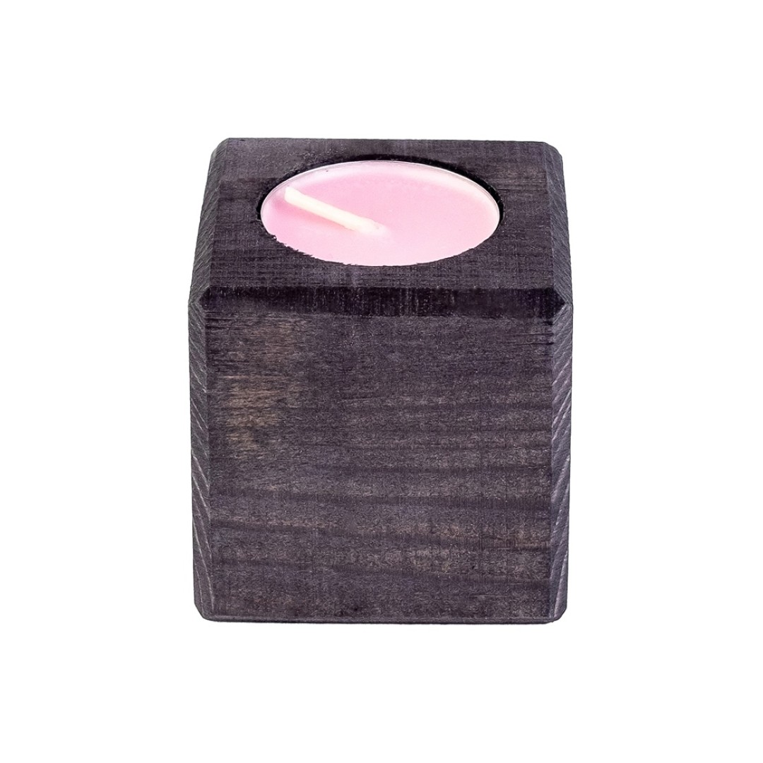 Свеча в декоративном подсвечнике, цв. эбен, аром. роза