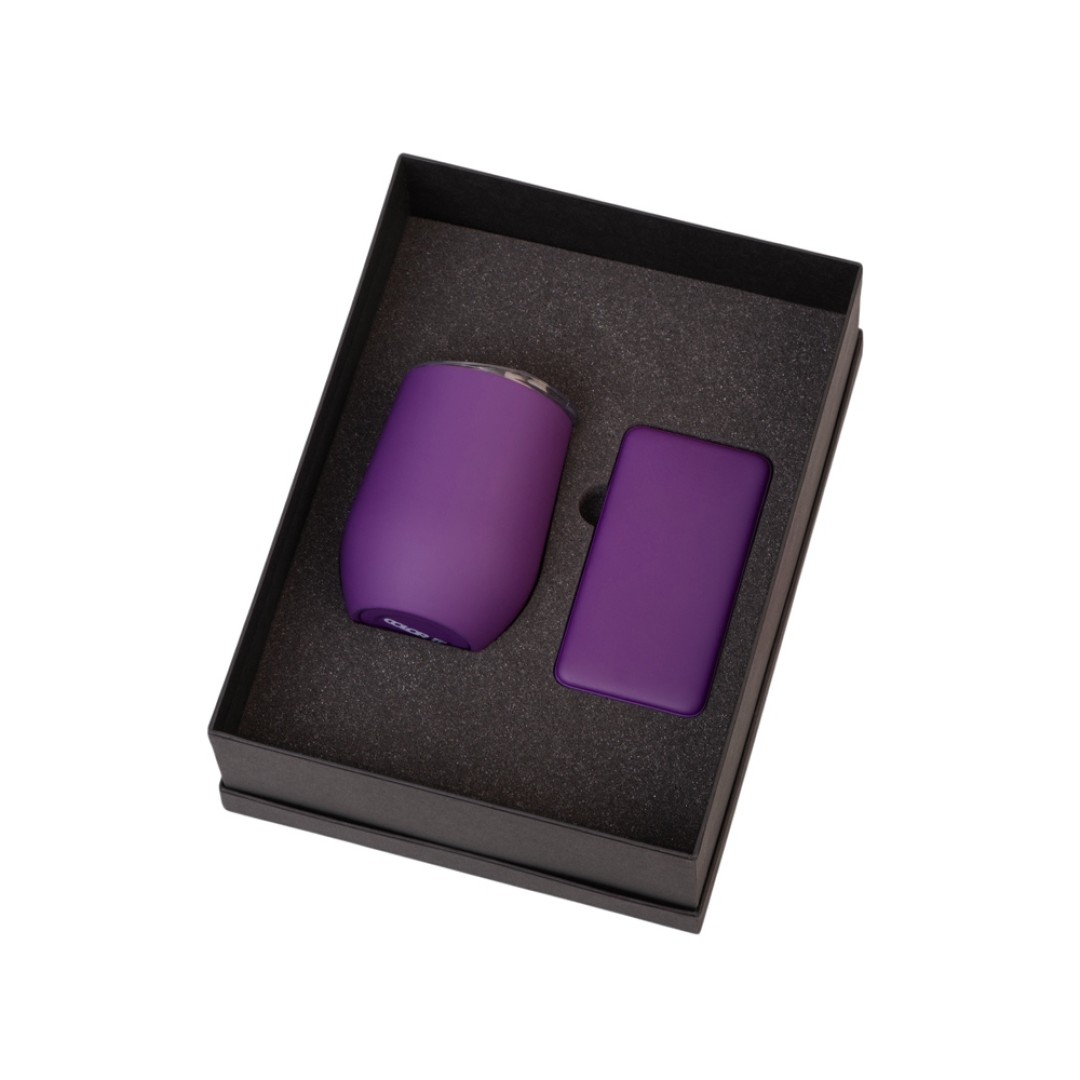 Подарочный набор с термокружкой и повербанком С2, 10000 mAh, фиолетовый