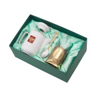 Чайный набор с подстаканником и фарфоровым чайником «ЭГОИСТ-Л», золотистый/белый