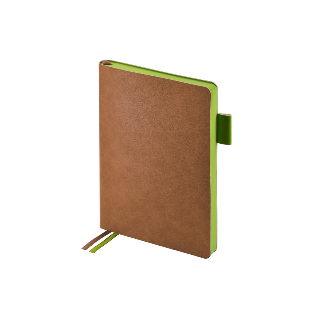 Ежедневник А5 датированный "Boston" 2026, коричневый с салатовым обрезом
