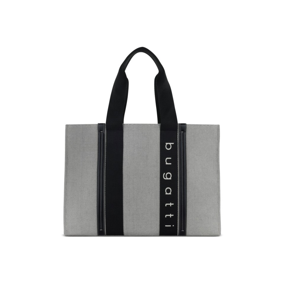 Сумка-тоут женская BUGATTI Ambra, серо-черный цвет, хлопок/полиэстер, 45х14х32 см