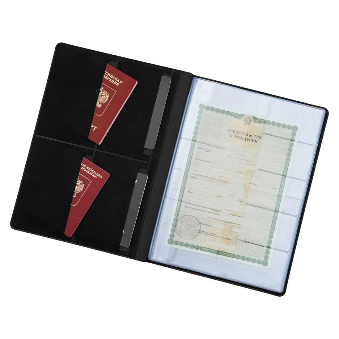 Органайзер Favor 2.0 для семейных документов на 4 комплекта документов, формат А4, черный